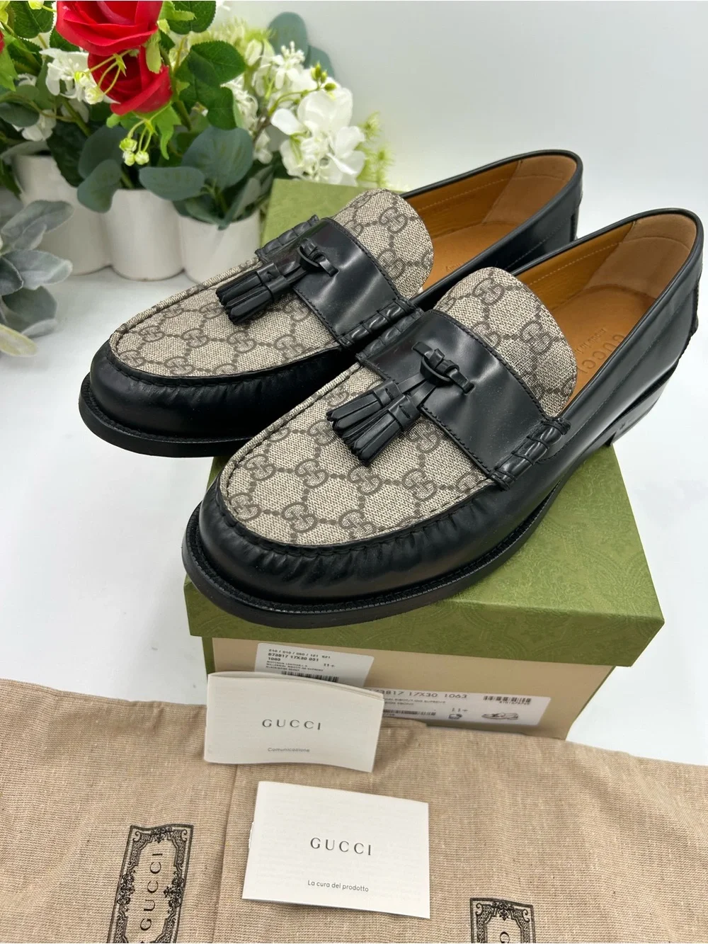Men's Gucci, GG Supreme tassel loafers size 11.5 fits 12 US made in Italy - Picture 2 of 11